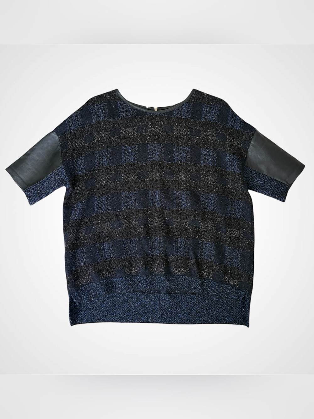 St. John Knits Plaid Glitter Knit Top in regal blue